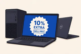 Ilustración de Dell Outlet en EE. UU. promocionó equipos reacondicionados con 10% extra en sistemas Dell Pro