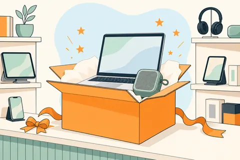Ilustración de Best Buy incluye caja abierta y trade-in en su avance navideño en Estados Unidos